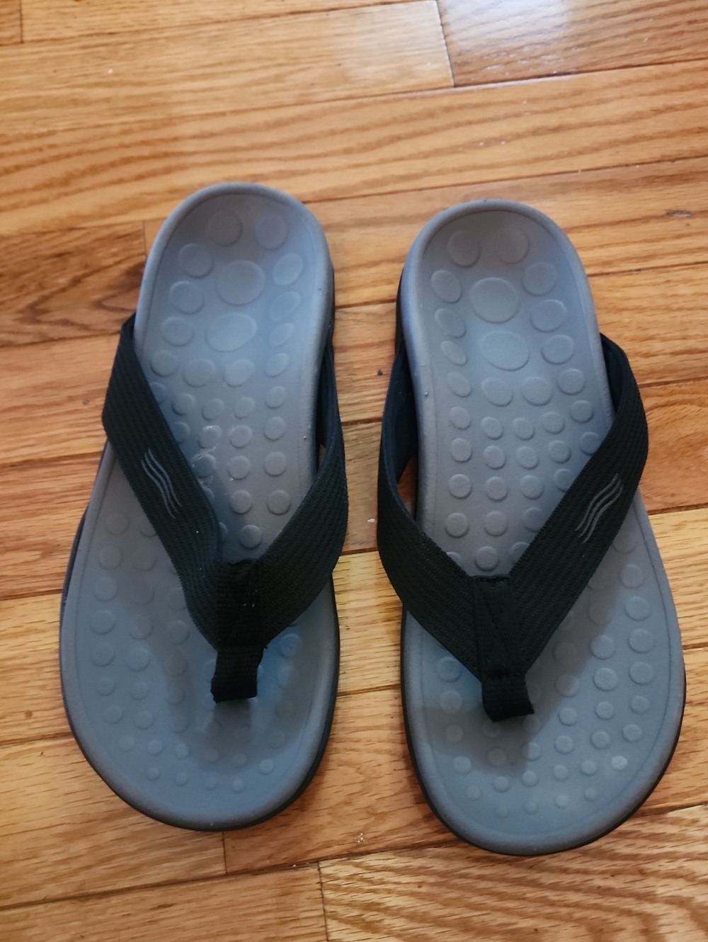 Vionic Orthoheel Black With Gray Footbed Flip Flop Thong Sandals